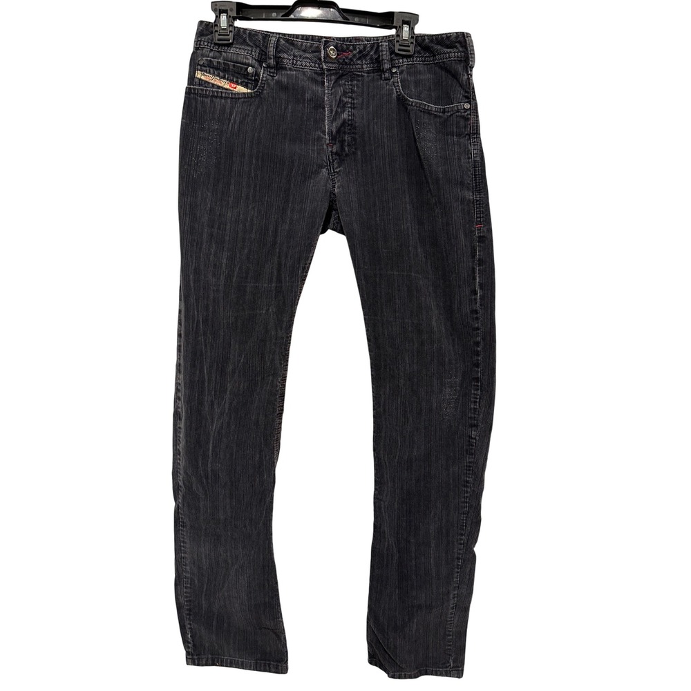 Diesel‎ Industry Mens Black Corduroy Pants Button Fly Slim Straight Size 30x31
